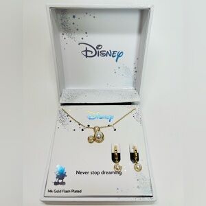 Disney Glass Cultivated Pearl Mickey Pendant Necklace and Hoop Earring Set
